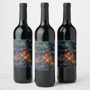 Abstract mosaic of displaced campfire on greenish wine label