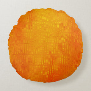 Abstract Mosaic Orange: Bright Gloss Round Cushion