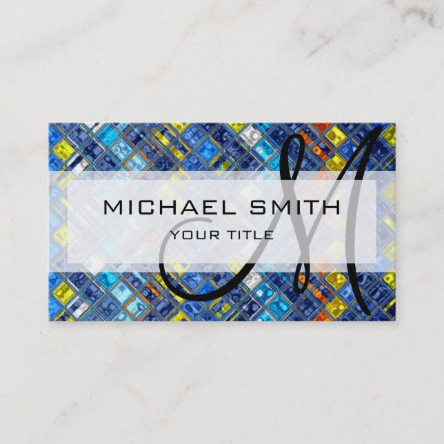 Abstract Mosaic Pattern Custom Monogram #5 Business Card (Front)