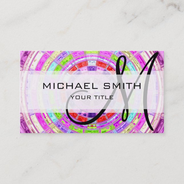 Abstract Mosaic Pattern Custom Monogram #6 Business Card (Front)