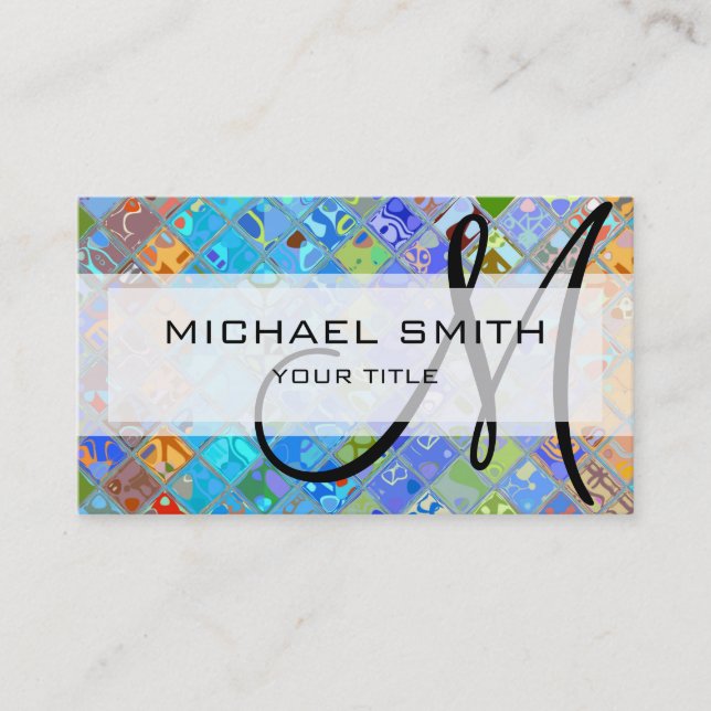 Abstract Mosaic Pattern Custom Monogram Business Card (Front)