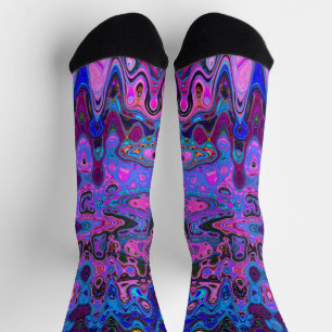 Abstract Mosaic Pink and Blue Wavy Retro Socks