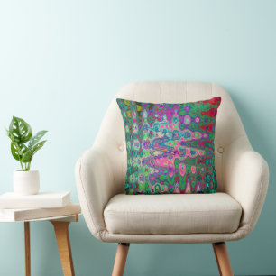 Abstract Mosaic Pink and Green Wavy Retro Cushion