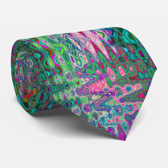 Abstract Mosaic Pink and Green Wavy Retro Tie (Rolled)