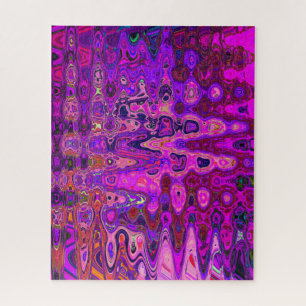 Abstract Mosaic Pink and Purple Wavy Retro Jigsaw Puzzle