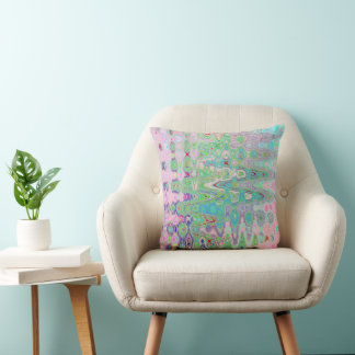 Abstract Mosaic Pink Rainbow Colours Wavy Retro Cushion