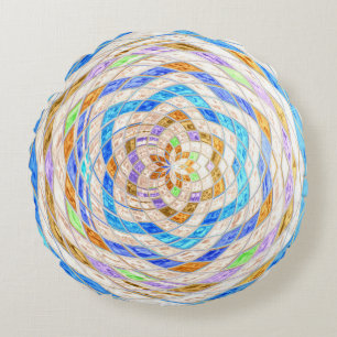 Abstract Mosaic Stained Glass #4 Round Cushion