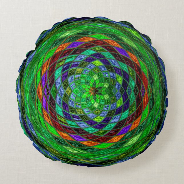 Abstract Mosaic Stained Glass #8 Round Cushion (Front)