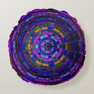 Abstract Mosaic Stained Glass #9 Round Cushion