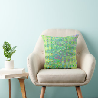 Abstract Mosaic Yellow and Green Wavy Retro Cushion