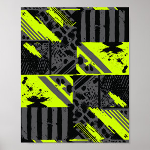 Abstract Motion in Lime Green, Black, and Grey Poster