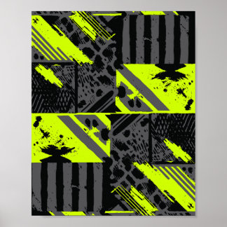 Abstract Motion in Lime Green, Black, and Grey Poster