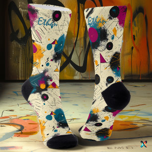 Abstract Motion Socks in Teal, Magenta, and Yellow