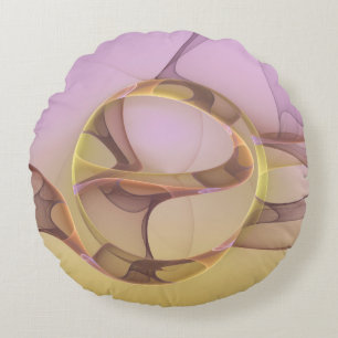 Abstract Motions Modern Pink Golden Fractal Art Round Cushion