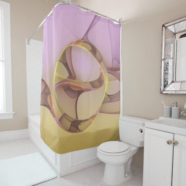 Abstract Motions Modern Pink Golden Fractal Art Shower Curtain (In Situ)