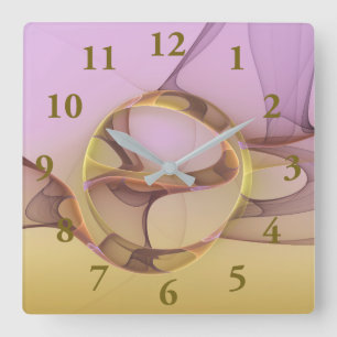 Abstract Motions Modern Pink Golden Fractal Art Square Wall Clock