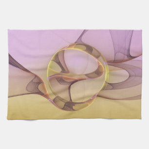 Abstract Motions Modern Pink Golden Fractal Art Tea Towel