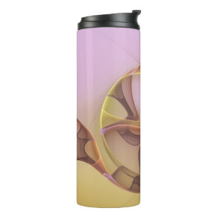 Abstract Motions Modern Pink Golden Fractal Art Thermal Tumbler