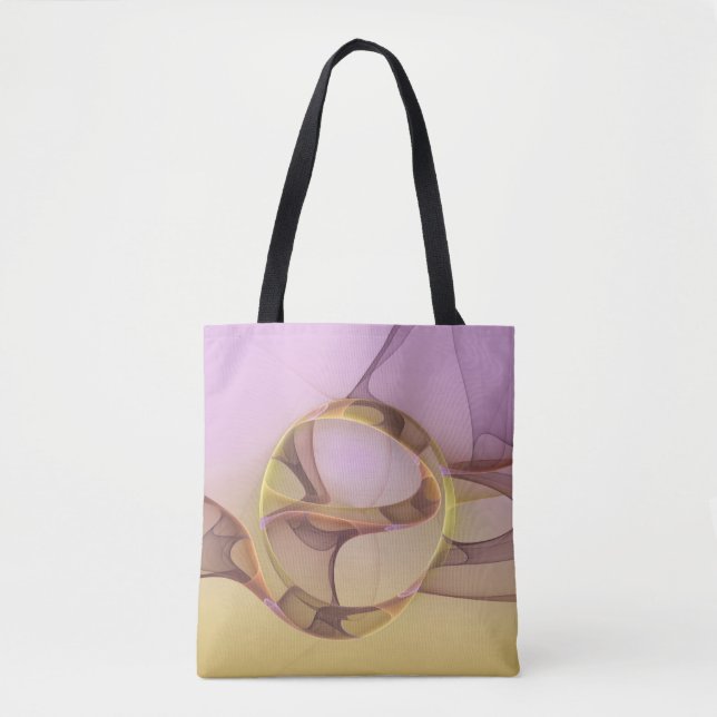 Abstract Motions Modern Pink Golden Fractal Art Tote Bag (Front)