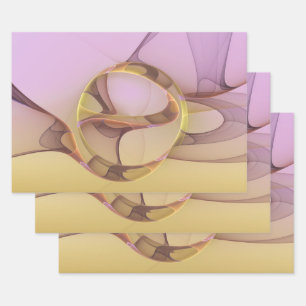 Abstract Motions Modern Pink Golden Fractal Art Wrapping Paper Sheet