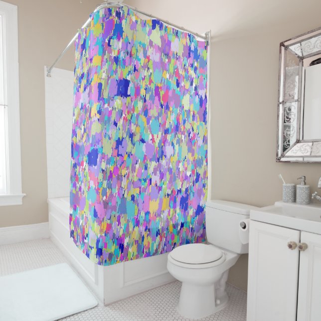 Abstract Mottled 80s Colours Shower Curtain (In Situ)
