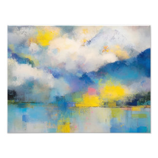 Abstract Mountain Lake in Soft Blue and Yellow  Photo Print