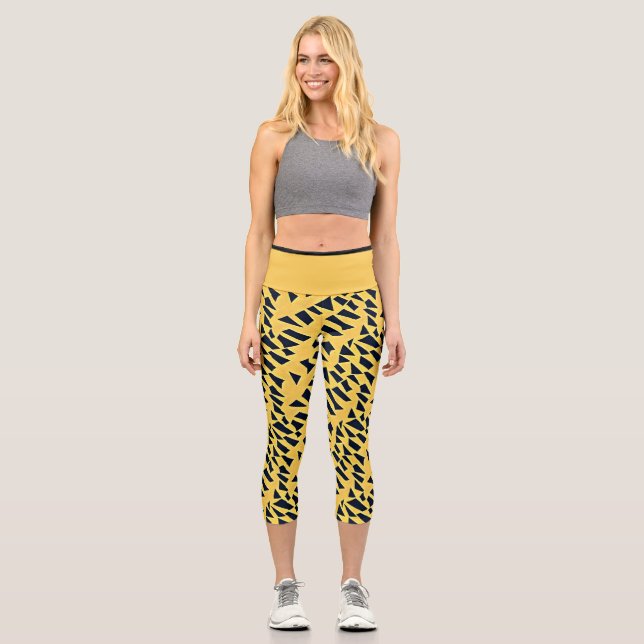 Abstract Mountain Peaks - Yellow Capri Leggings (Front)