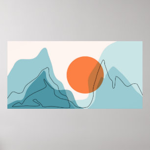 Abstract mountain range landscape, flat scenery ba poster