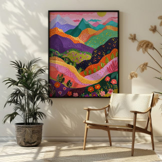 Abstract Mountain Scenery Colourful Art Print