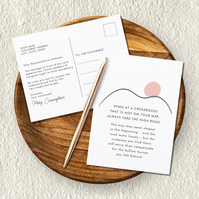 Abstract Mountain Sun Take the High Road Quote Postcard (Creator Uploaded)