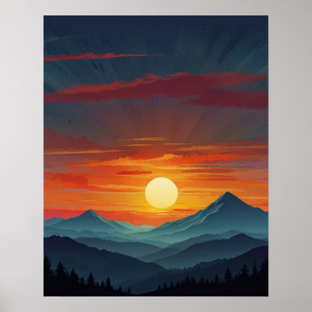 Abstract Mountain Sunrise Poster (Front)