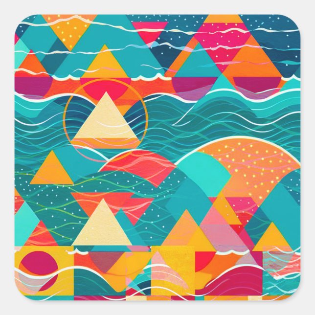 Abstract Mountains and River Square Sticker (Front)