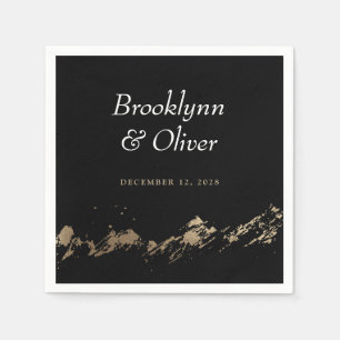 Abstract Mountains Black & Gold Couples Names Napkin