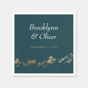 Abstract Mountains Dark Green & Gold Save the Date Napkin