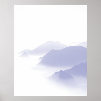 Abstract Mountains Landscape Art Very Peri White Poster