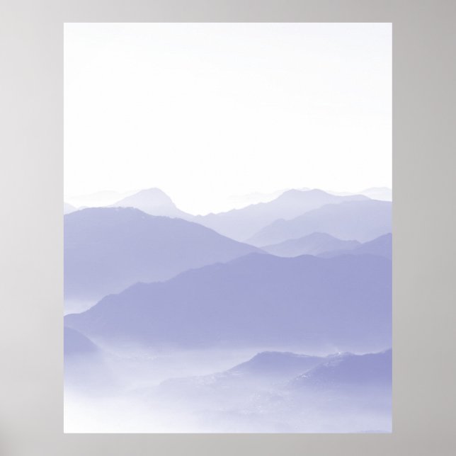 Abstract Mountains Landscape Blue White Poster (Front)
