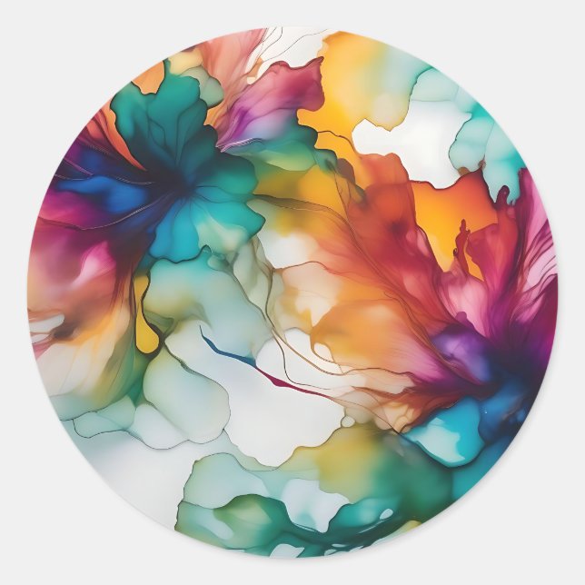 Abstract Movement Vibrant Alcohol Ink Classic Round Sticker (Front)