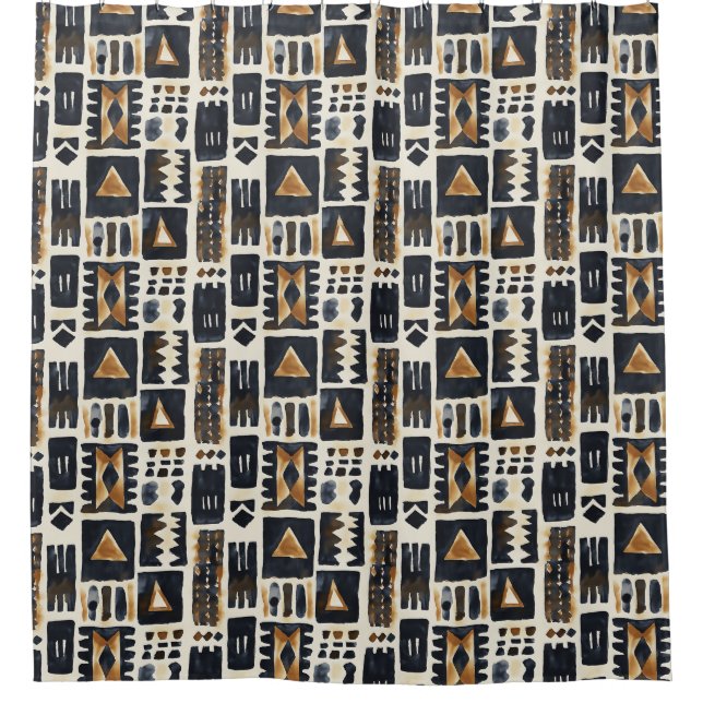 Abstract Mud Cloth Pattern Shower Curtain (Front)