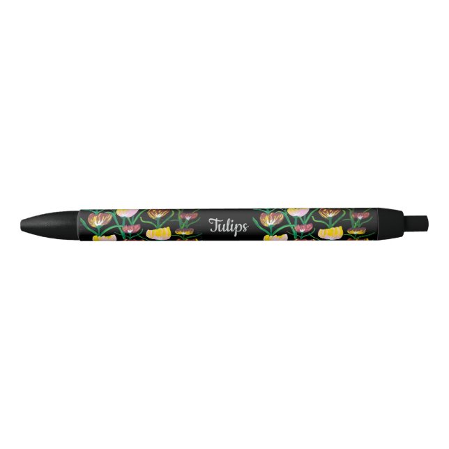 Abstract Multi-Colour Tulips Black Ink Pen (Front)