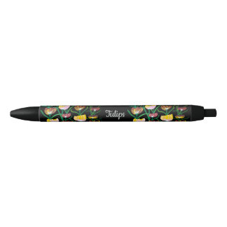 Abstract Multi-Colour Tulips Black Ink Pen