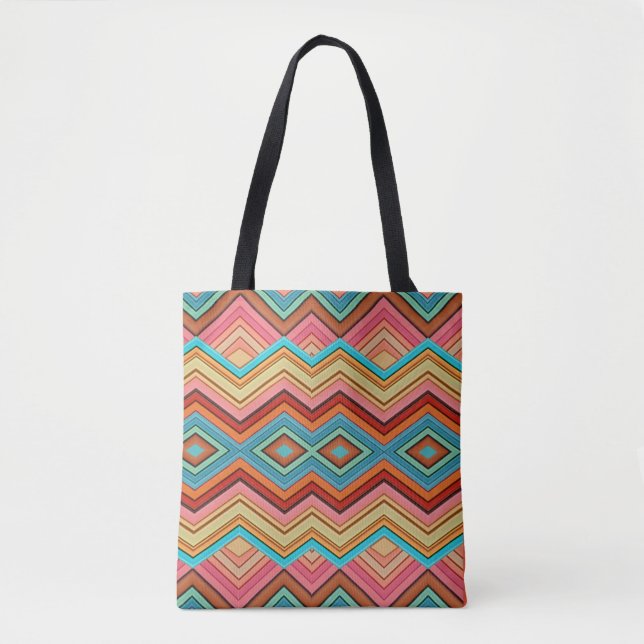 Abstract Multi-Colour Zig Zag Stripes Tote Bag (Front)