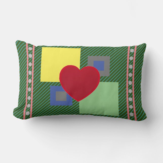 Abstract Multi-Coloured Image Heart and Squares Lumbar Cushion (Front)