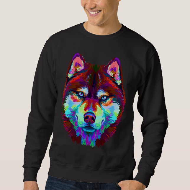 Abstract Multi Coloured Portrait Of Siberian Husky Sweatshirt (Front)