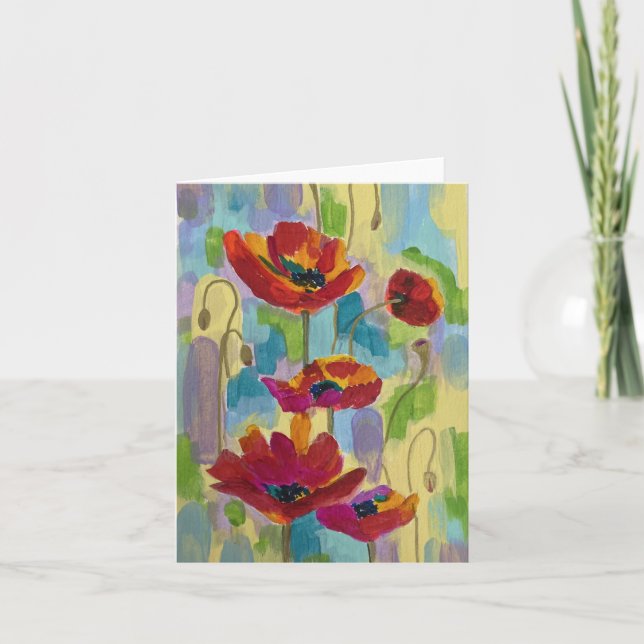 Abstract Multicolor Poppy Note Card (Front)
