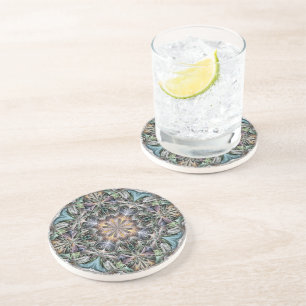 Abstract Multicolor Succulent Garden Rosette Coaster