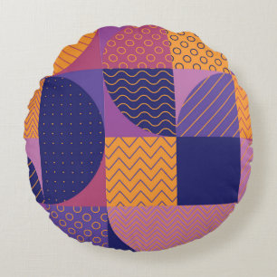 Abstract Multicolored Geometric Vintage Pattern Round Cushion