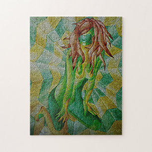 abstract multicolored green posing lady retro jigsaw puzzle