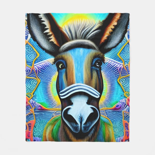 Abstract Multicolored Little Donkey Fleece Blanket (Front)