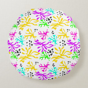 Abstract multicolored neon pattern round cushion