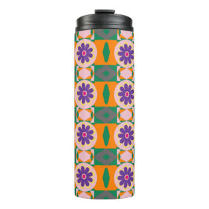 Abstract Multicolored Pattern with Purple Flowers Thermal Tumbler